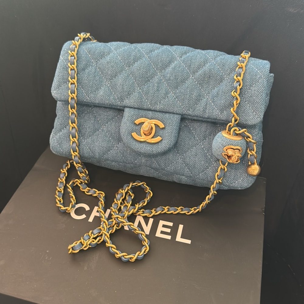 CC Denim Gold Chain Crossbody Bag